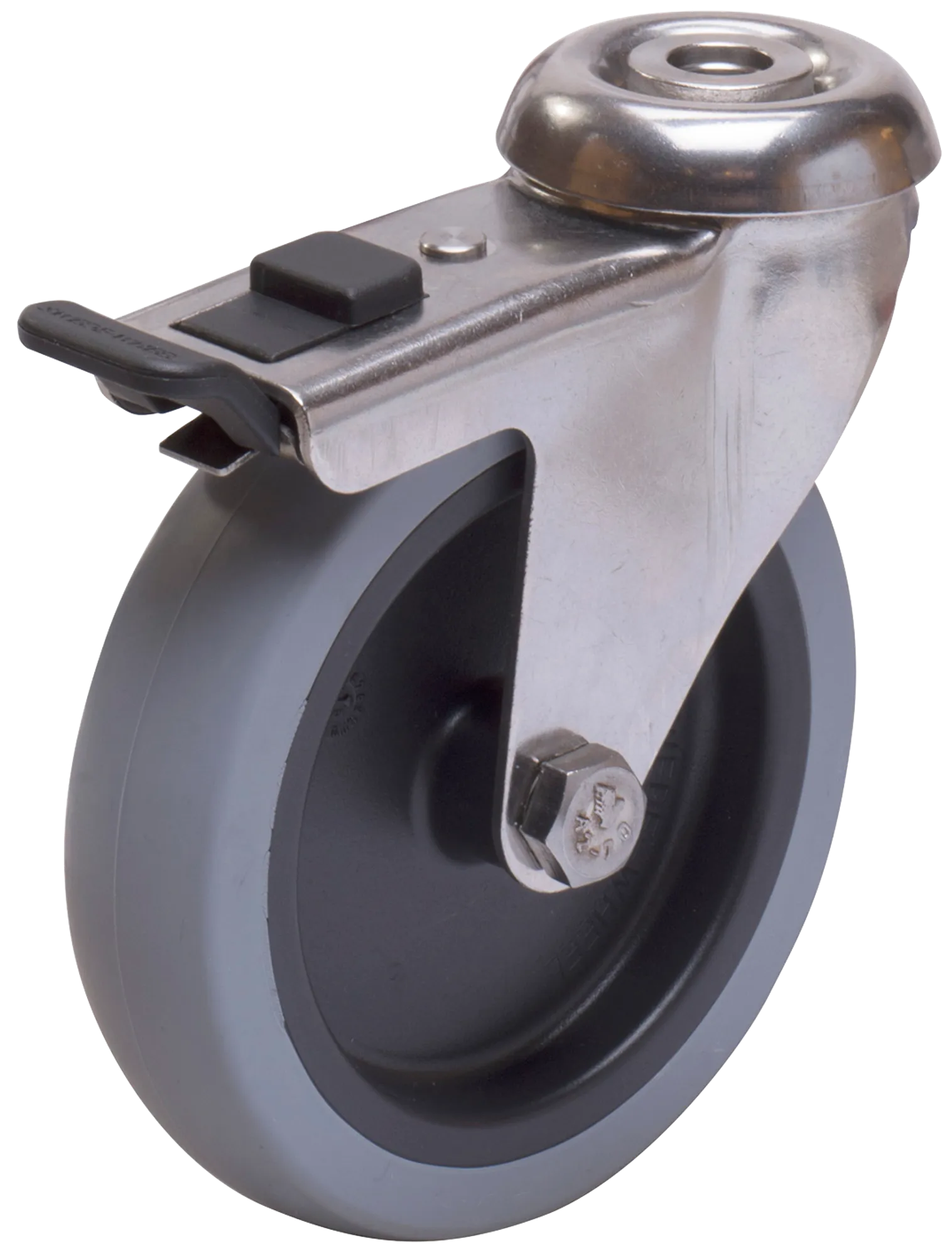 Länkhjul typ A2OS TPE rostfri plåtbygel grå gummibana Swede-Wheel