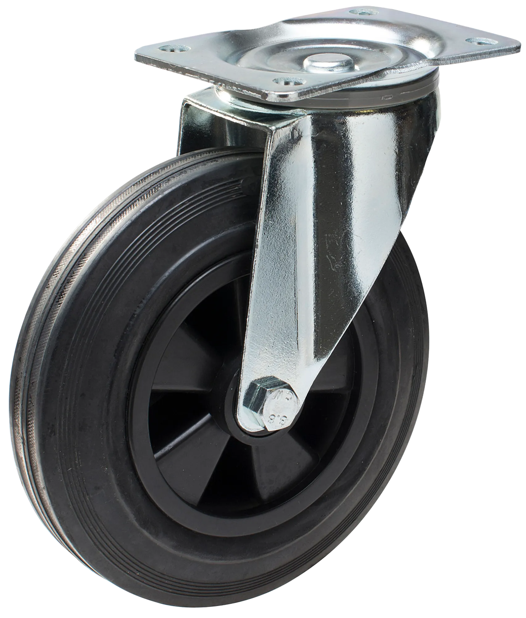 Länkhjul typ 4P BRU/PP plåtbygel svart gummibana Swede-Wheel