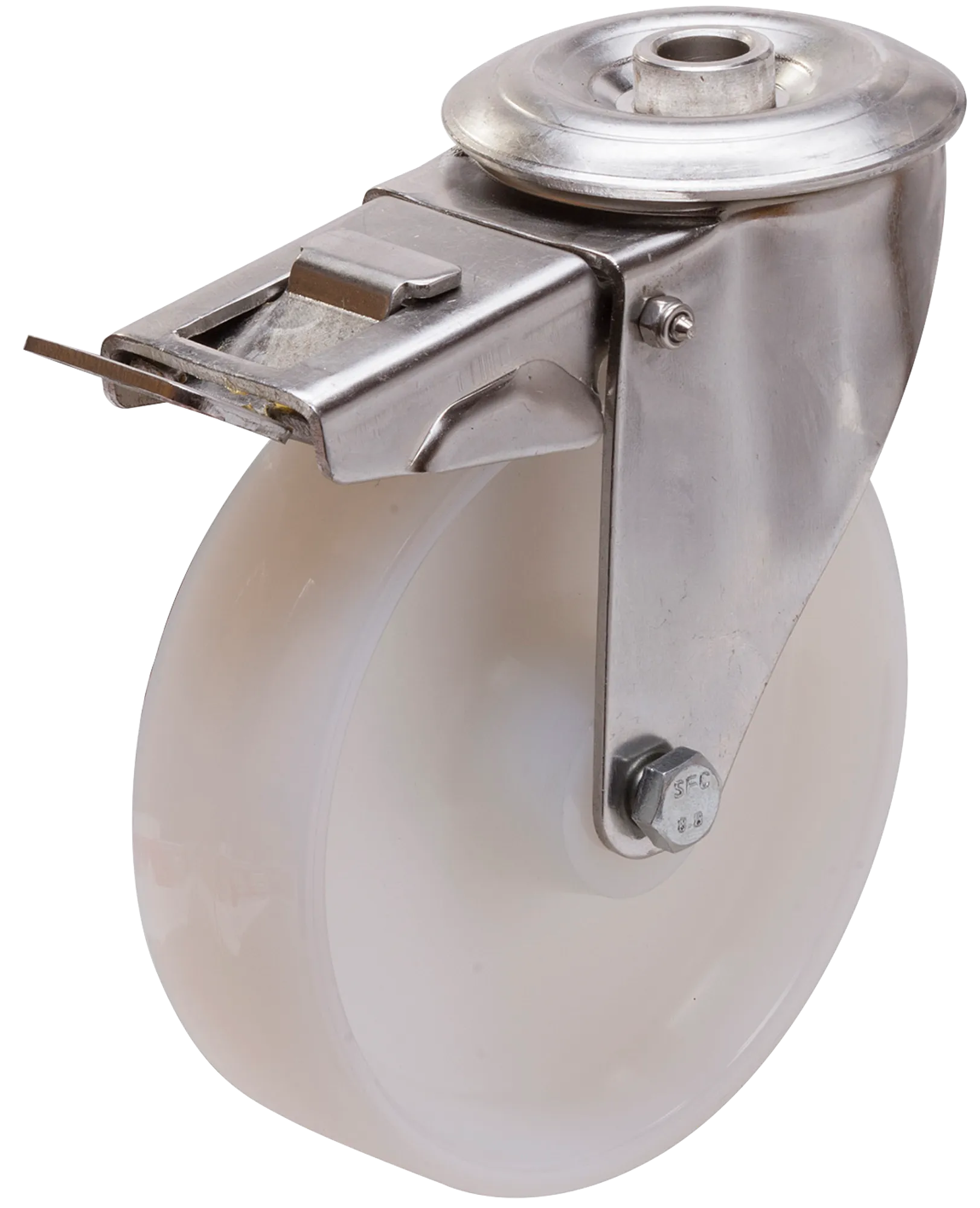 Länkhjul typ 4OS PA6 rostfri plåtbygel nylon Swede-Wheel