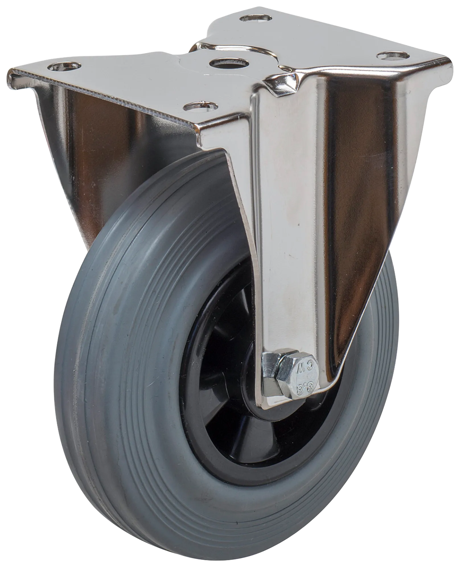 Länkhjul typ 4PS GRU/PP rostfri plåtbygel grå gummibana Swede-Wheel