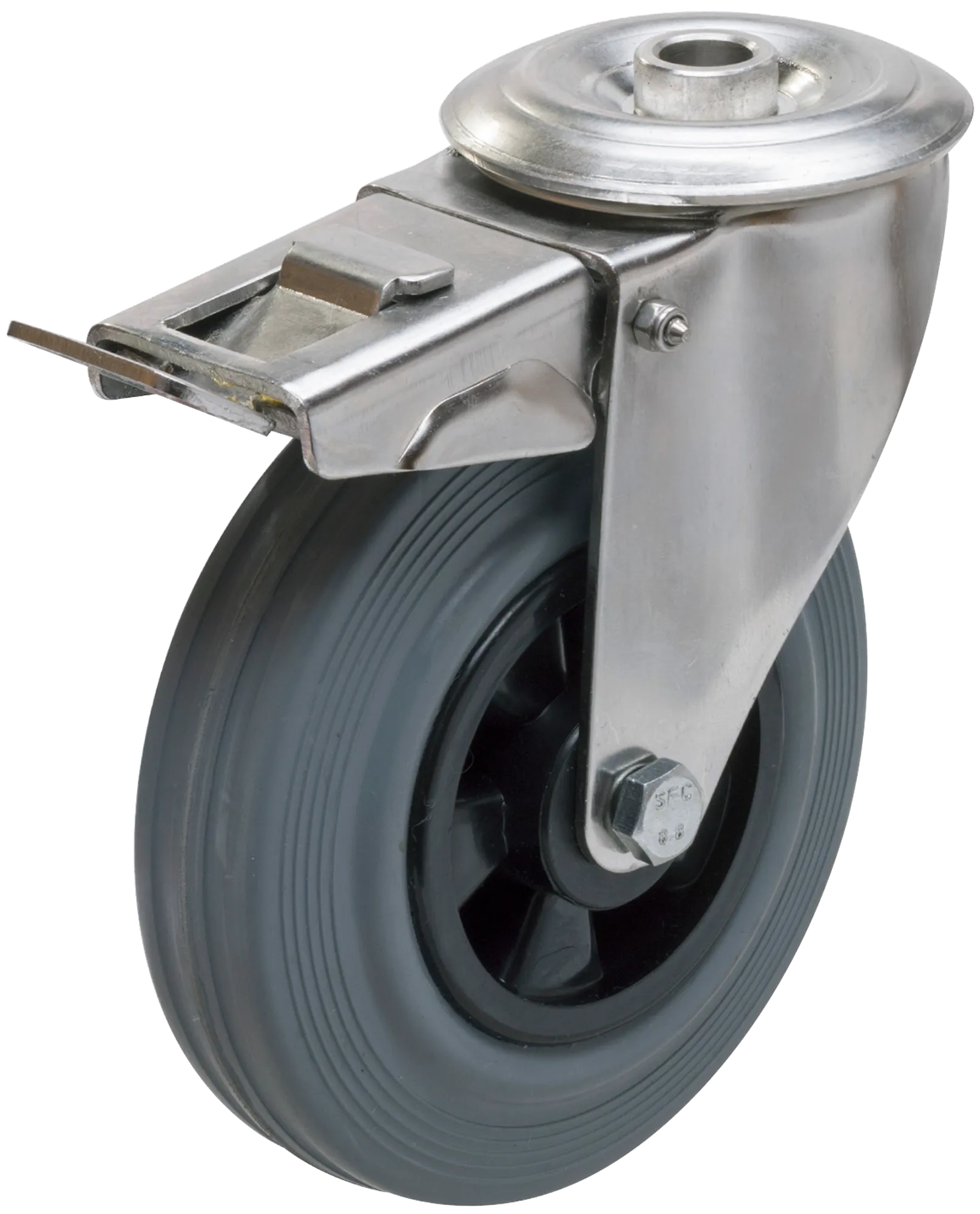 Länkhjul typ 4OS GRU/PP rostfri plåtbygel grå gummibana Swede-Wheel