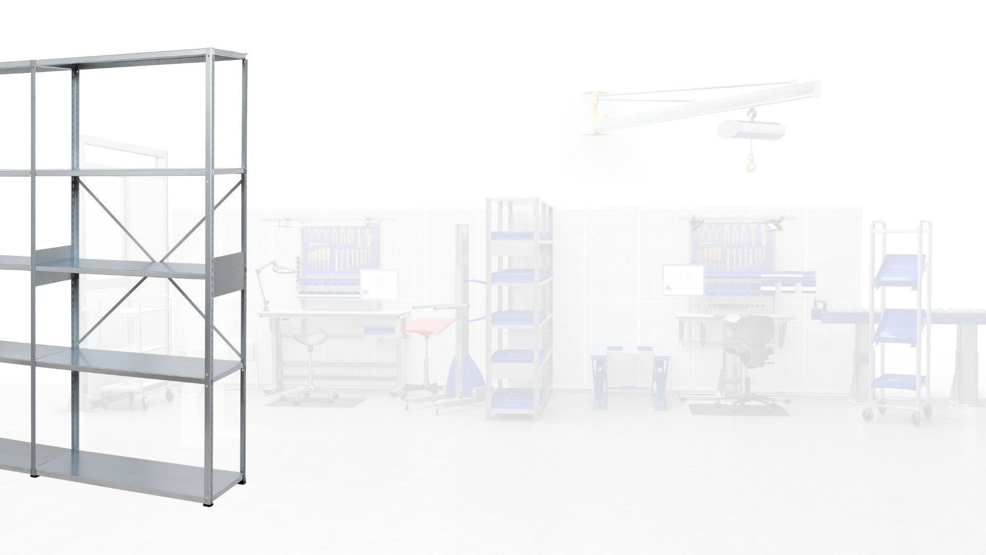 Hyllställ Basic i stål - hållbart hyllsystem för ordnad materialförvaring i industri och lager.