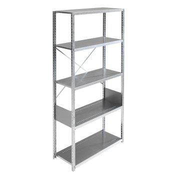 Gigant hyllställ i galvaniserat stål med hyllplan och krysstag, perfekt för hållbar och flexibel förvaring i lager, butik och industri.