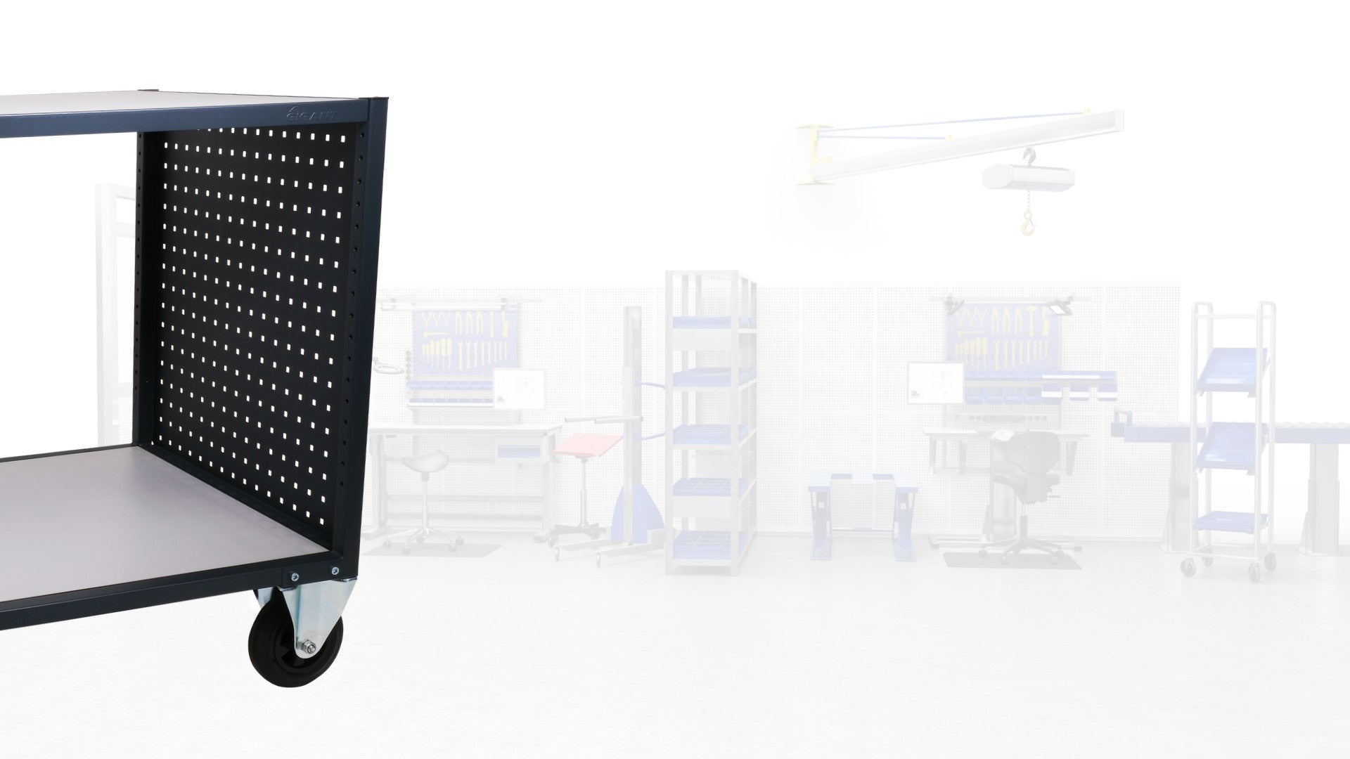 Hyllställ Basic i stål - hållbart hyllsystem för ordnad materialförvaring i industri och lager.