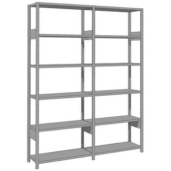 Gigant hyllsystem Constructor i robust metall med flera hyllplan och förstärkt konstruktion, perfekt för flexibel och hållbar förvaring i lager, industri och butik.