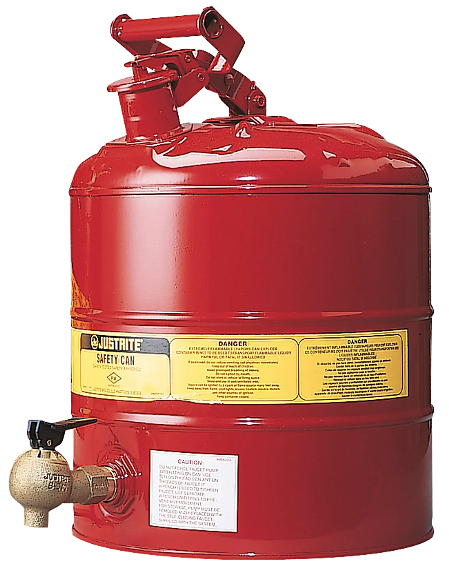 Sheet metal safety jug with tap