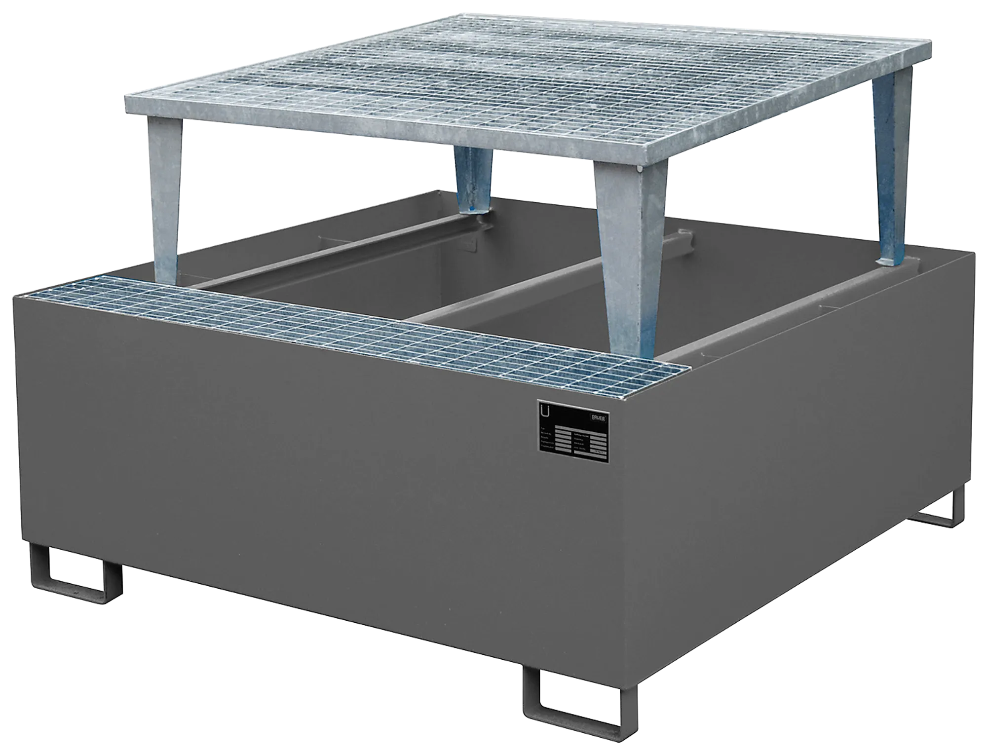 IBC pallet in sheet metal with oil bar