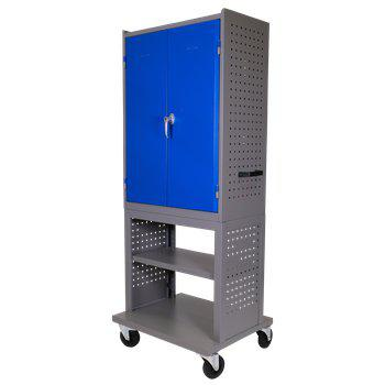 Gigant high tool trolley with double doors, perforated sides and shelf - ideal for mobile workshop storage