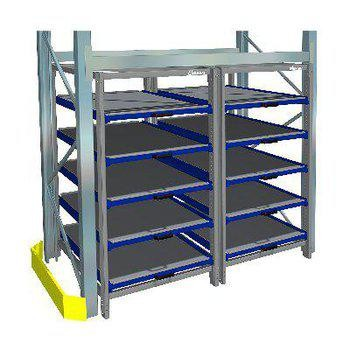Gigant Industrial pull-out storage modules in steel with retractable shelf and robust construction, ideal for safe and efficient storage of heavy equipment in industrial environments.