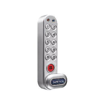 Gigant electronic code lock in metal with numeric keys and rotary handle, ideal for secure locking of cabinets and storage solutions in industrial and public environments.