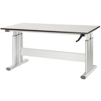 Height-adjustable Crank table with manual crank for flexible working position in industrial environments