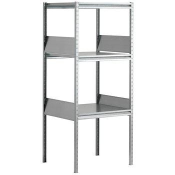 Gigant bulk storage rack in galvanized metal with three shelf and robust construction, ideal for space-saving and safe storage of bulky goods in warehouses and industry.