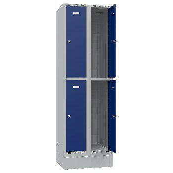 Gigant Small compartment lockers in steel with four ventilated blue doors and spacious compartments for safe and organized storage in changing rooms, schools and industry.