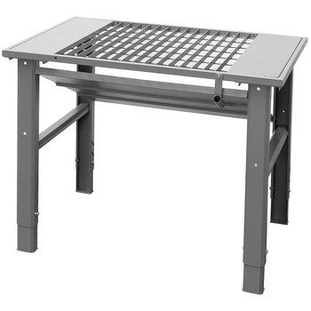 Welding table with grid for extraction and safe handling of fumes and dust during welding and grinding in industrial environments