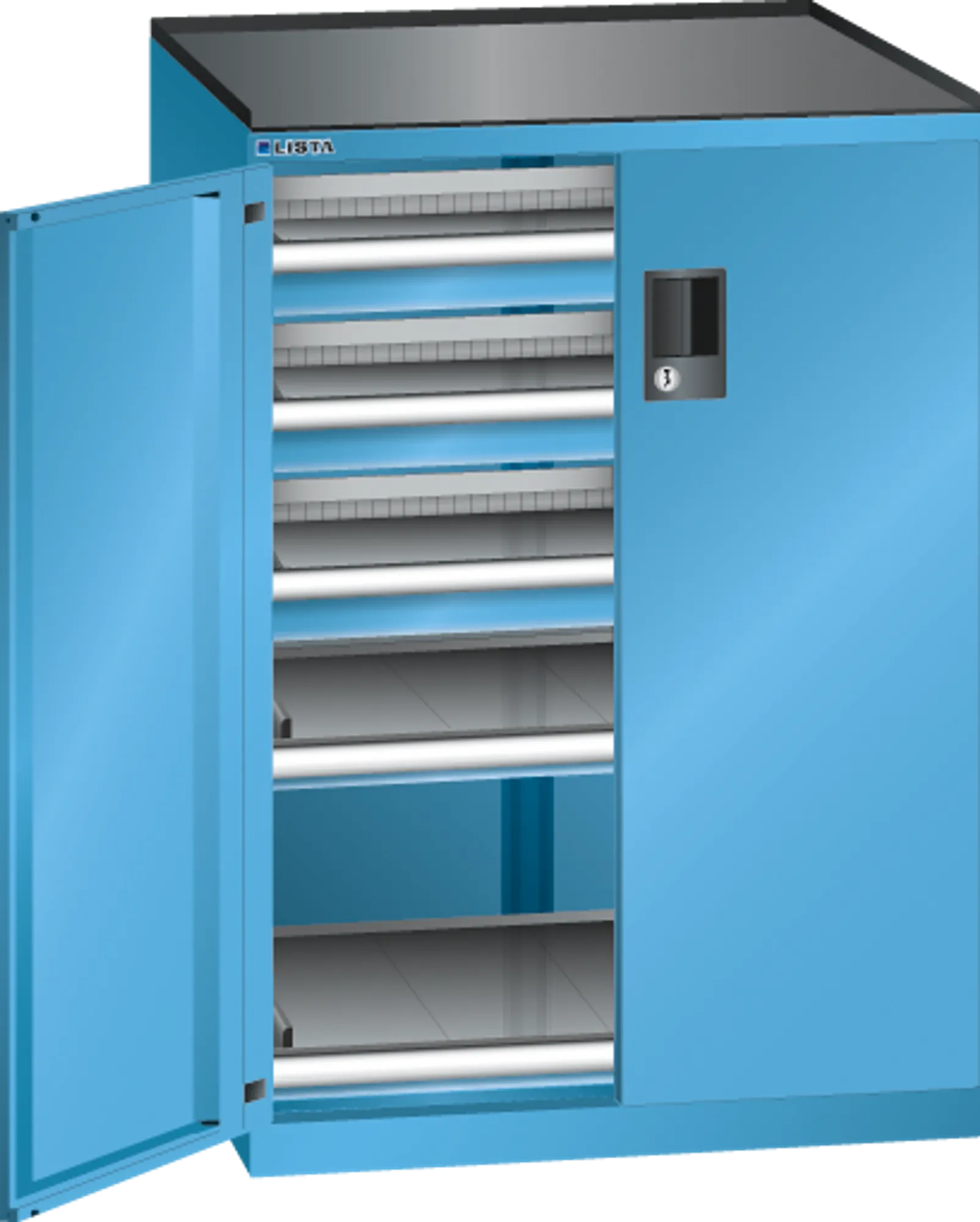 Lista verktøykabinett 36 x 27 med dører høyde 1020 mm 3 bokser