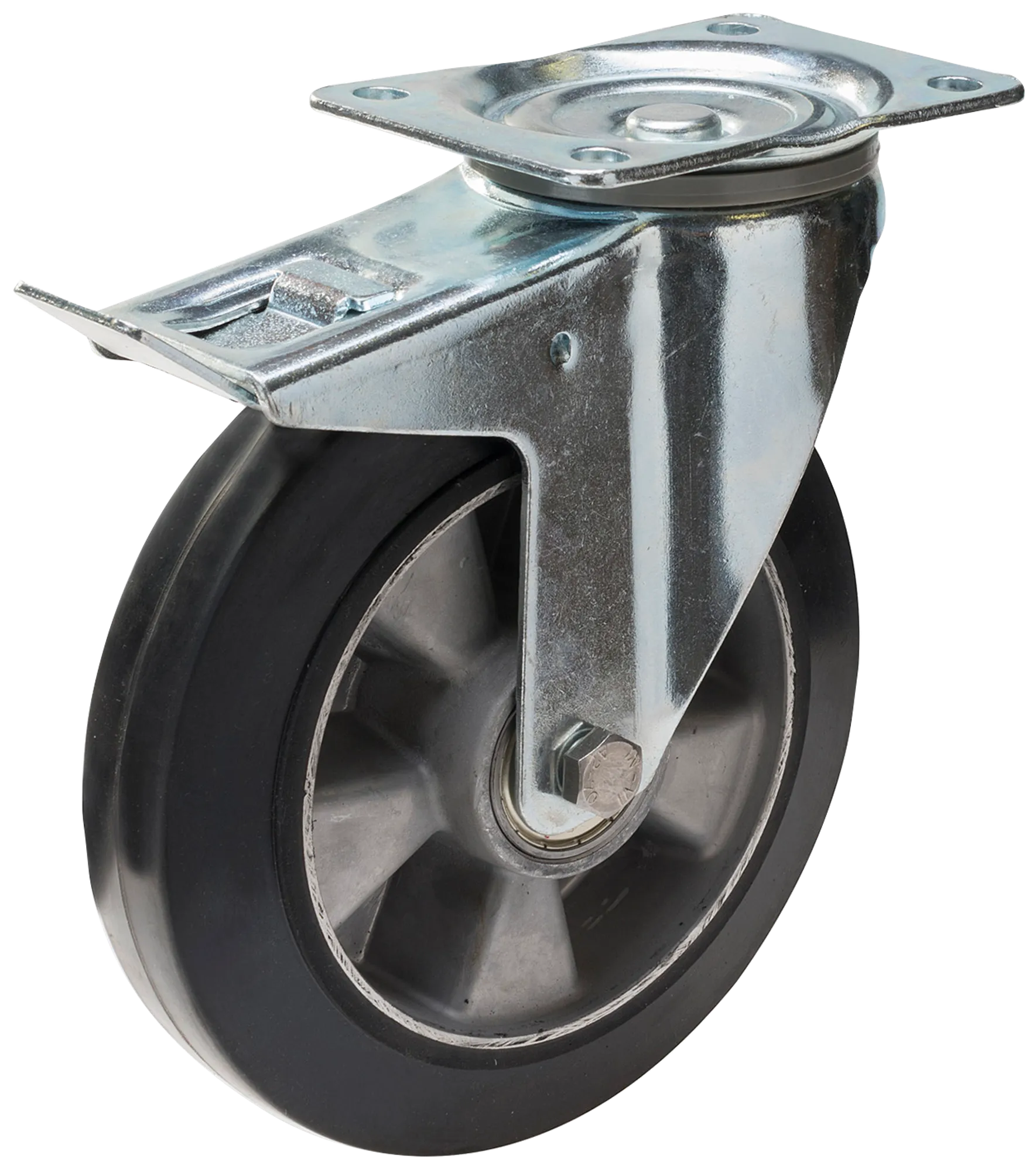 lenkehjul type 4P Elastisk BRU/AL metallbrakett elastisk svart gummibane Swede-Wheel