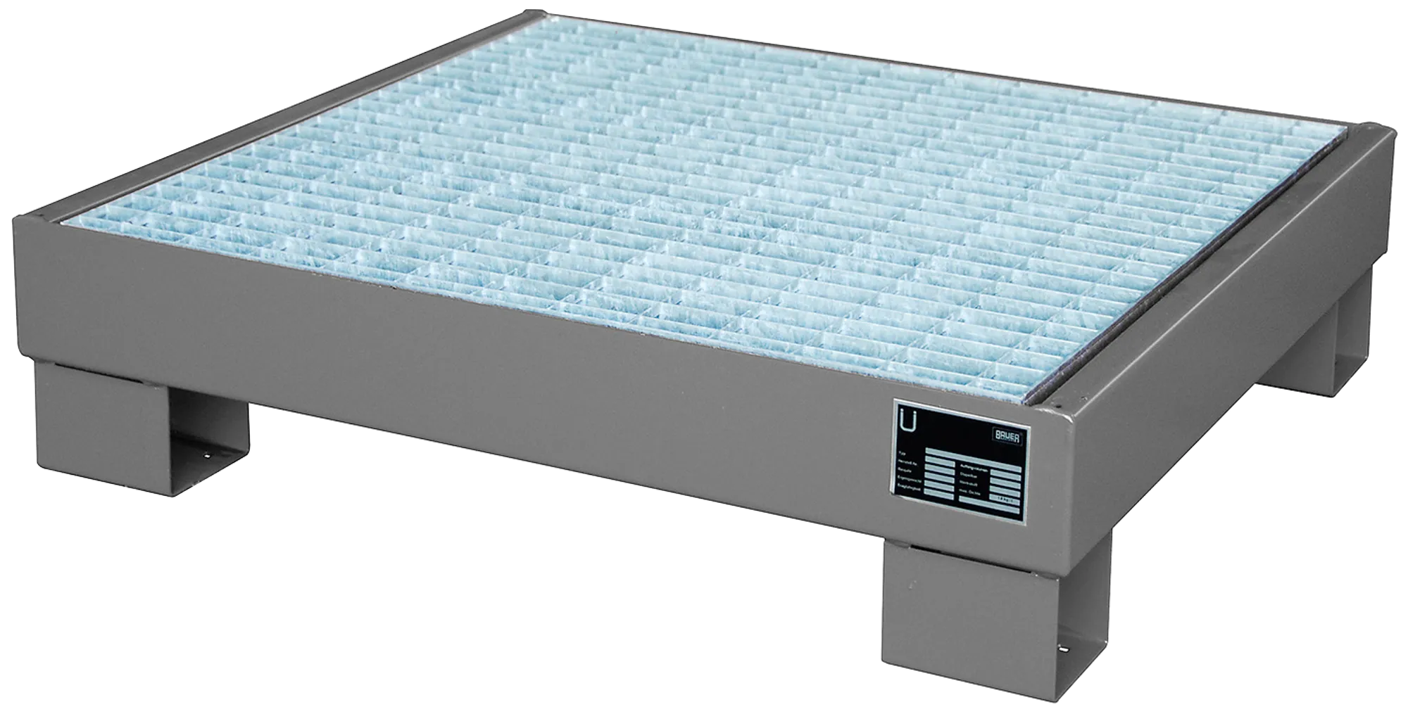 Spillpall i metallplate for små beholdere