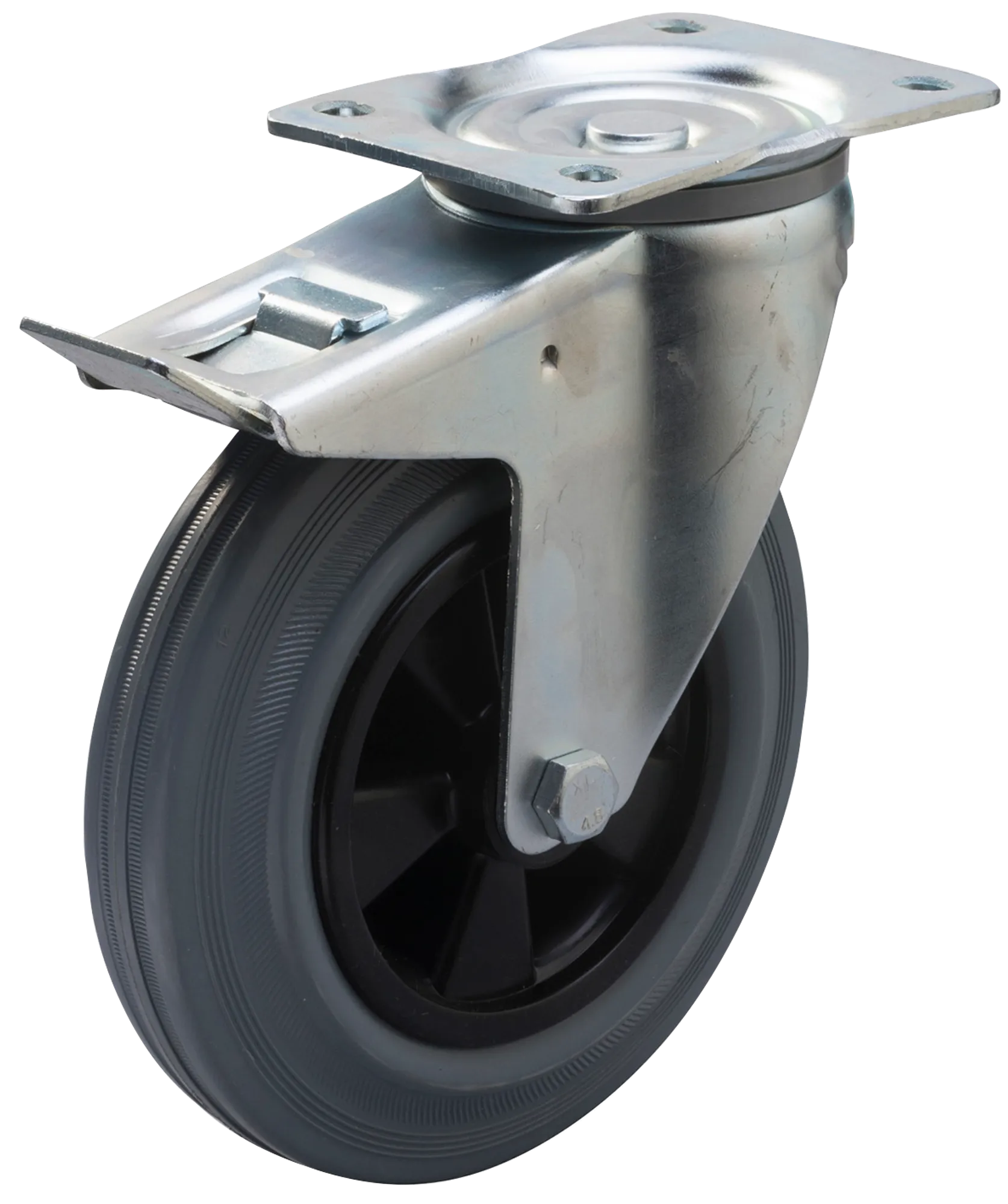 Swede-Wheel type 4P GRU/PP platebrakett med grått gummibane